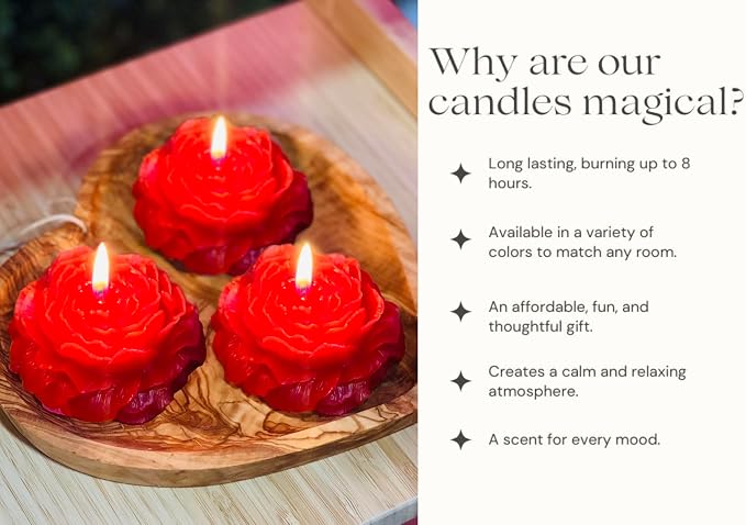 Peony Flower Shaped Candle with Scent, Soy Wax Blend Aromatherapy Candle, Gift Candle, Gifts for Women, Candles for spa, Stress Relief, Meditation, Wedding, Home Decor, Relaxing Atmosphere, (Red)