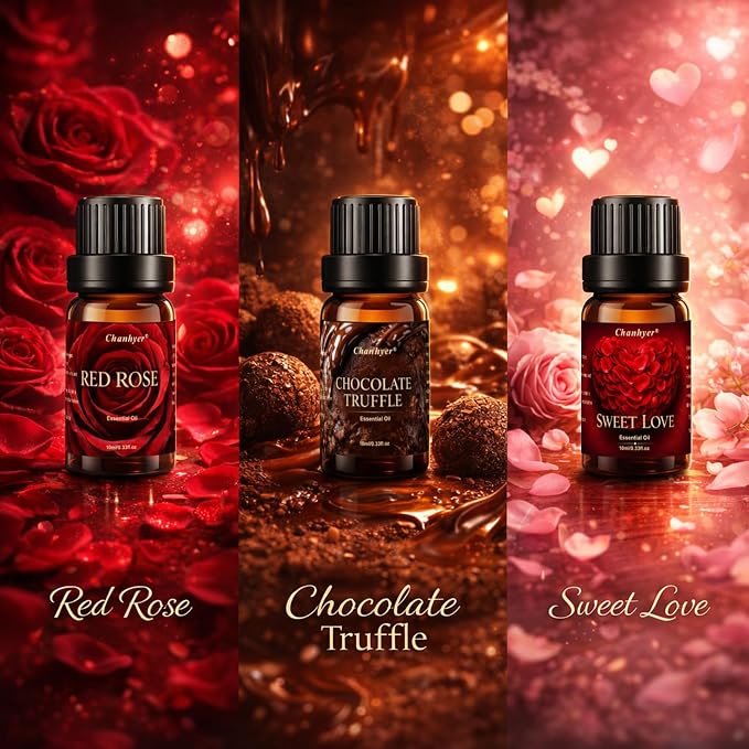 Premium Fragrance Oil Set for a Date Night 6x10ml-Red Rose,Chocolate Truffle,Sweet Love,Love Potion,Cupid's Kiss,The Heart-for Diffusers,Candle&Soap Making,&Aromatherapy