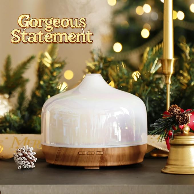 Porseme 500ml Glass Essential Oil Diffuser Aromatherapy Ultrasonic Cool Mist Humidifier 15-21 Running Hours Waterless Auto-Off Air Diffusers for Sleeping Yoga Working Spa(White Jade)