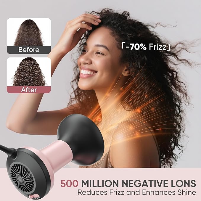 WUFAYHD 2-in-1 Diffuser Hair Dryer for Curly Hair: 1875W Ionic Hair Dryer w/Comb & Diffuser Attachment, Fast Drying, Reduces Frizz, Anti-Heat Handle Blow Dryer with ALCI Plug, Gift for Women Her