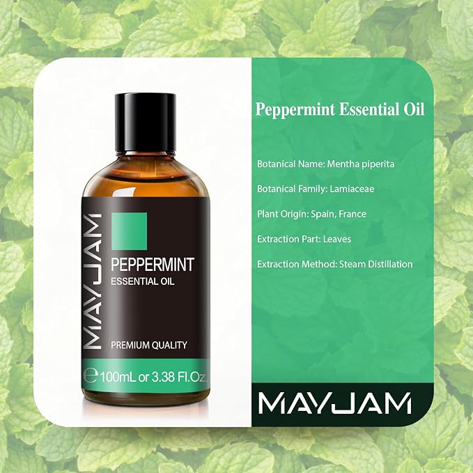 Peppermint Essential Oil, MAYJAM Premium Pure Essential Oils, 3.38FL.OZ Peppermint Oil for Diffusers Soap Candle Making, Ideal for Home Office Car Yoga Use