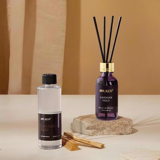 Airkeep Lavender Field Reed Diffuser Refill – 6.76 fl oz – Premium Scented Oil for Home Aromatherapy – Long-Lasting Fragrance for Reed Diffusers – Perfect for Bathroom, Bedroom & Home Decor