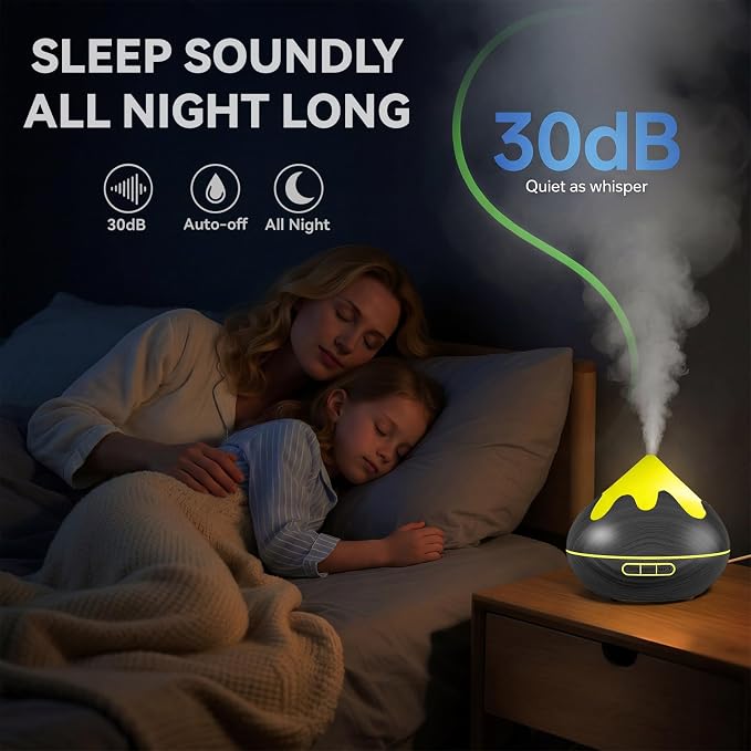 500ML Essential Oil Diffuser, Aromatherapy Diffuser with Remote Control, Multifunctional Air Diffusers for Home Office Room, Fragrance Aroma Diffuser with 7 Color LED & 2 Mist Mode, Black