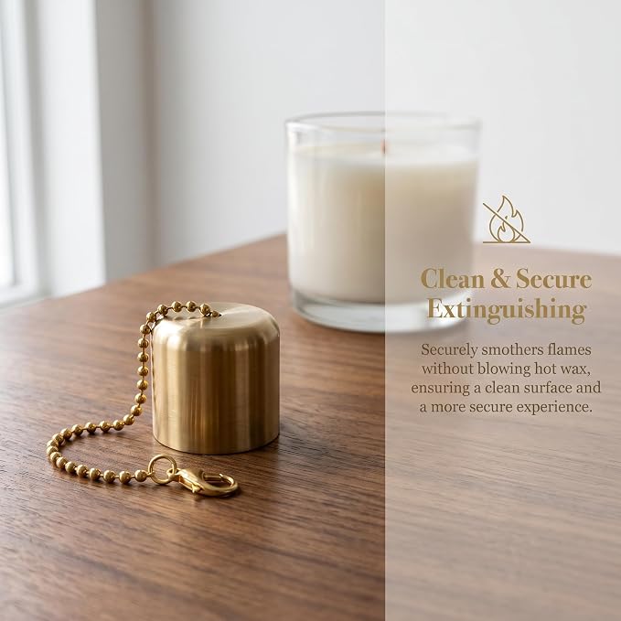 2 Pack Brass Candle Snuffer Caps with Chain, Vintage Tiki Torch Snuffer Decorative Flame Cover, Polished Metal Wick Extinguisher for Candle Lovers, Multi-Use Candle Accessories