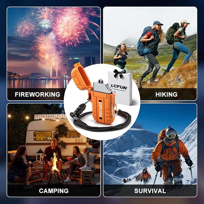 LcFun Electric Lighter USB C Rechargeable Plasma Lighter Windproof Flameless Arc Lighters, Waterproof Matches for Camping Hiking Hunting, Survival Tactical Gear Gifts for Men Fathers Husband