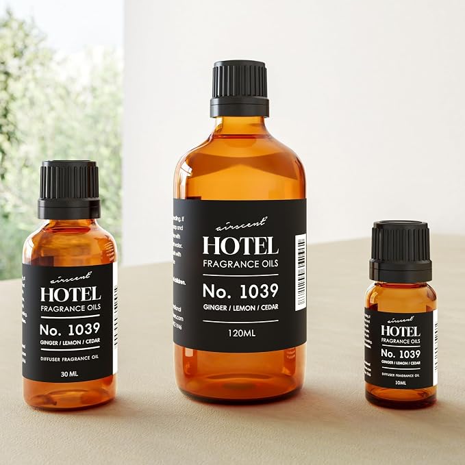 Hotel Diffuser Oil No. 1039 Inspired By The Nobu Hotel - Ginger Lemon Cedar - Premium Fragrance Oil for Ultrasonic and Waterless Diffusers and Crafting - 30 mL, 1 fl oz Glass Dropper Bottle