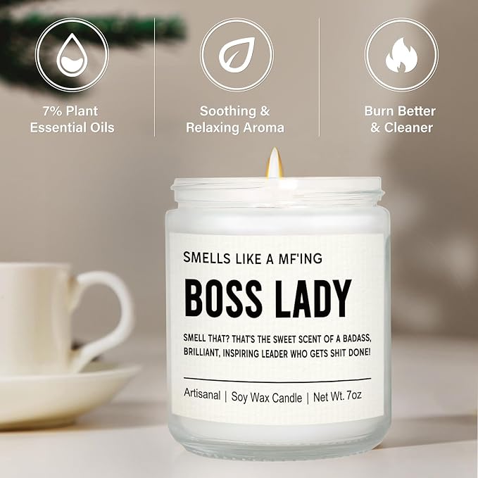 Leebbsin Boss Lady Gifts for Women- Funny Boss Lady Candle Handmade- Best Bosses Birthday Appreciation Gifts for Women, Female, Leader, Manager, Supervisor, Friend, Business Owner, Desk Office Decor