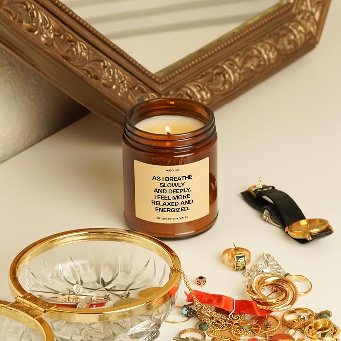 Relax & Energize Candle Deep Breath Scented Soy Candle Mindfulness Gift Stress Relief Aromatherapy Peaceful Energy Wellness GS6QE6, Rose Flower, 7.2 oz