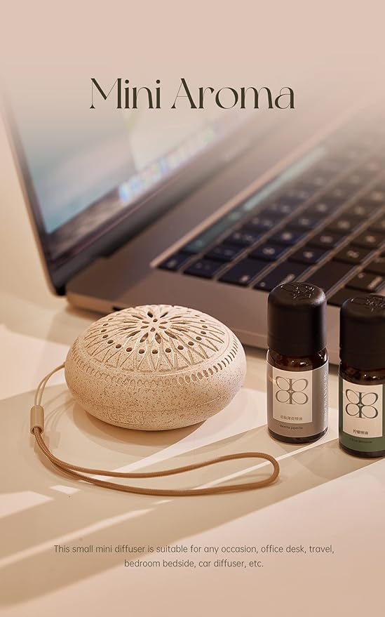 Mini Diffuser Desk Diffuser for Office Mini Essential Oil Diffuser Waterless with 5Pcs Refill Pads Circle Cotton Pad
