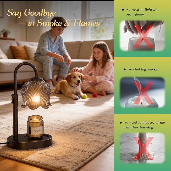 Candle Warmer Lamp with Adjustable Height - Flameless 4-Level Dimmable Wax Warmer, Timer Function & Stylish Design in Multiple Colors (Black07)