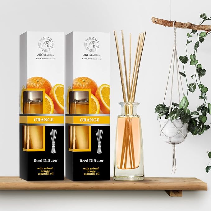 Reed Diffuser Orange - 2x3.4 Fl Oz - Fresh Room - Long Lasting Fragrance - Scented Reed Diffuser Orange - Diffuser Gift Set - Best for Aromatherapy - Home - Orange Essential Oil Diffuser