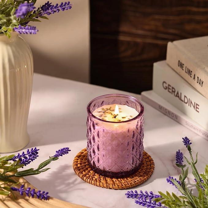 MATAHUM 2 Pack Lavender Scented Candles for Home Decor, 6.5oz Natural Soy Wax Aromatherapy Jar Candles, Lavender Candle for Relaxing Meditation, Birthday Housewarming Giftable for Women
