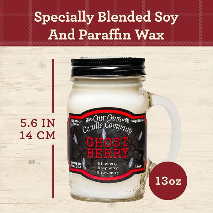Our Own Candle Company Ghost Berry Scented Candle, Mason Jar, 13oz, Long Lasting 100 Hour Burn, Fall & Holiday Gift
