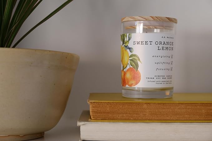 LEOBEN CO – Sweet Orange Lemon Scented Candle – 9oz, B.B. Wellness Collection Design – 50 hr Burn Time – Poured in California Using Vegan Soy Wax and Essential Oils – Made in Small Batches