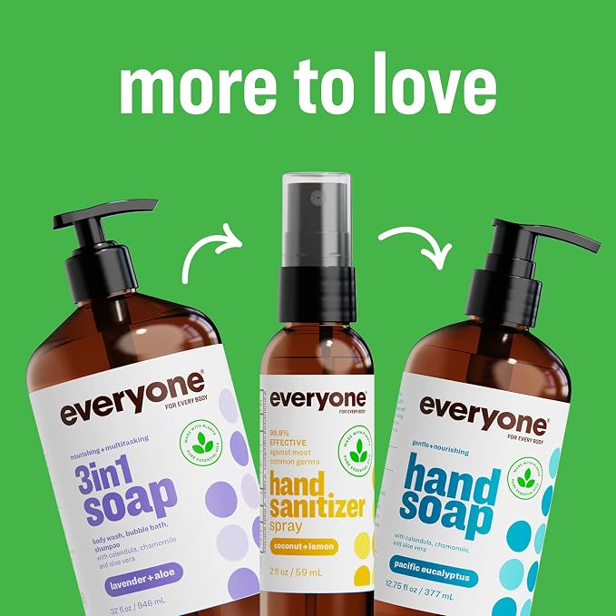 Everyone 3-in-1 Soap, Body Wash, Bubble Bath, Shampoo, 32 Ounce (Pack of 2), Peppermint Tea Tree, made with Essential Oils for Men and Women