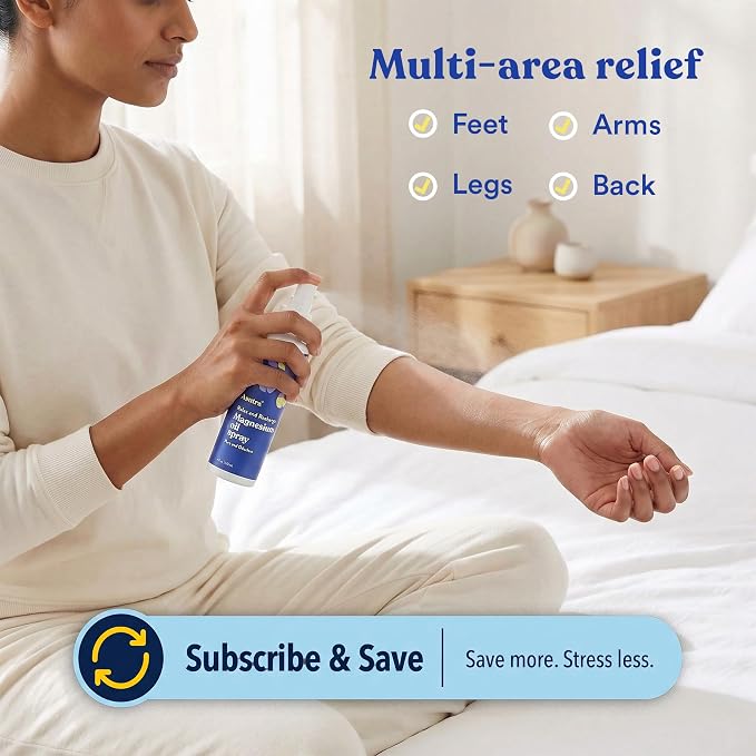 ASUTRA Zechstein Pure Magnesium Oil Spray for Feet and Leg Cramps, Topical Magnesium Spray for Tired Muscles and Better Sleep, Sensitive Skin Formula, Less Sting Less Itch (2 Pack, 4 Fl Oz)