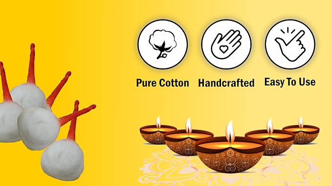 IS4A Puja Cotton Wicks Religous Long Jyot Bati Akhand Oil Lamp Diya Diwali Lighting (Round)
