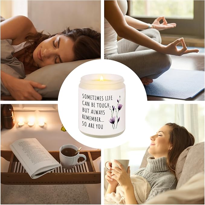 Shqiueos Get Well Gifts for Women, Inspirational Candle 7oz, Cancer Care Gifts for Women, Sympathy Gift, Cheer up, Comfort, Surgery Recover, Encouragement Lavender Scented Handmade Candle