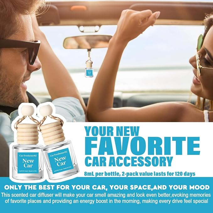 C Classy Hanging Car Air Freshener 2 Pack, New Car Essential Oil Diffuser, Long-Lasting Fragrance, Cute Glass Bottle Car Accessories for Women & Men, Made in USA