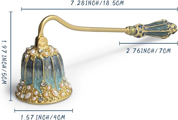 Elegant Royal-Style Candle Snuffer with Pearl Inlay, Metal Handle for Safe and Stylish Candle Extinguishing (Royal Turquoise)