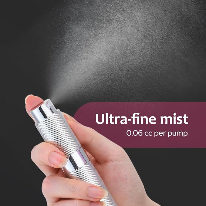 LISAPACK Perfume Travel Refillable Bottle - Atomizer Cologne Spray for Men Portable - Mini Sprayer Empty for Refill - Small Size 8ML Striped (Black, Silver, Pink)