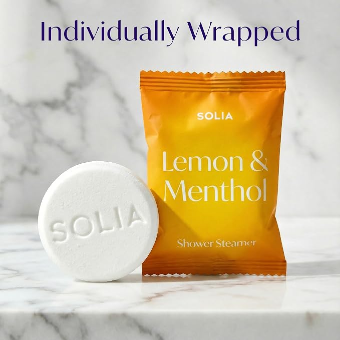 Solia Energizing Citrus Menthol Shower Steamers - Patent-Pending Real Essential Oil Menthol Shower Steamer Bombs, Spa Steamers Aromatherapy, 7-Pack