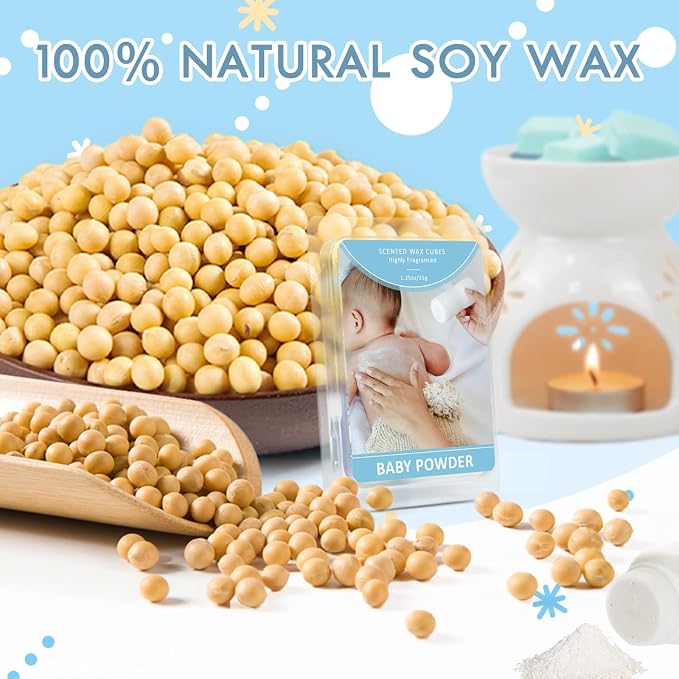 SCENTORINI Wax Melts, Baby Powder Scent, Summer Scent Wax Cubes Strong Scent, 4 Pack Non-Toxic Soy Wax Cubes for Warmers, Home Fragrance