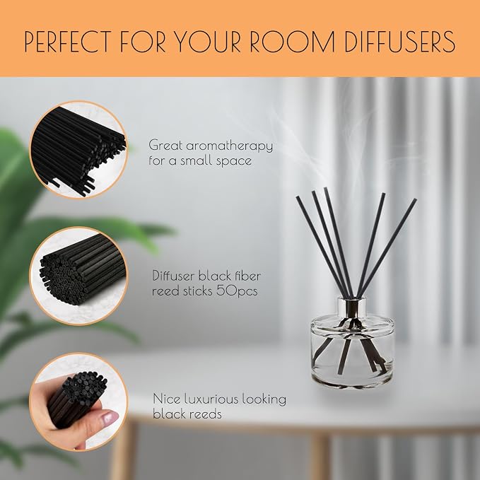 HOSSIAN Reed Diffuser Sticks - Reed diffusers-Reed Sticks -Diffuser Glass Bottles-Diffuser Refills- Natural Rattan Wood Replacement for Aroma Fragrance(7"*3.5mm Black)