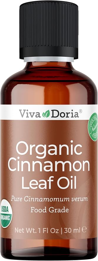 Viva Doria Cinnamon Leaf Essential Oil, USDA Certified Organic Cinnamon Leaf Oil, 100% Pure, Natural Essential Oil, Undiluted, for Aromatherapy | Food Grade, 30 mL (1 Fluid Ounce)