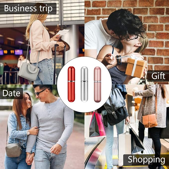5ml Perfume Bottle Set, Portable Travel Refillable Perfume Atomiser, Mini Spray Bottles (3+1 Pcs) - Pink, Red, Silver with Separated Tool