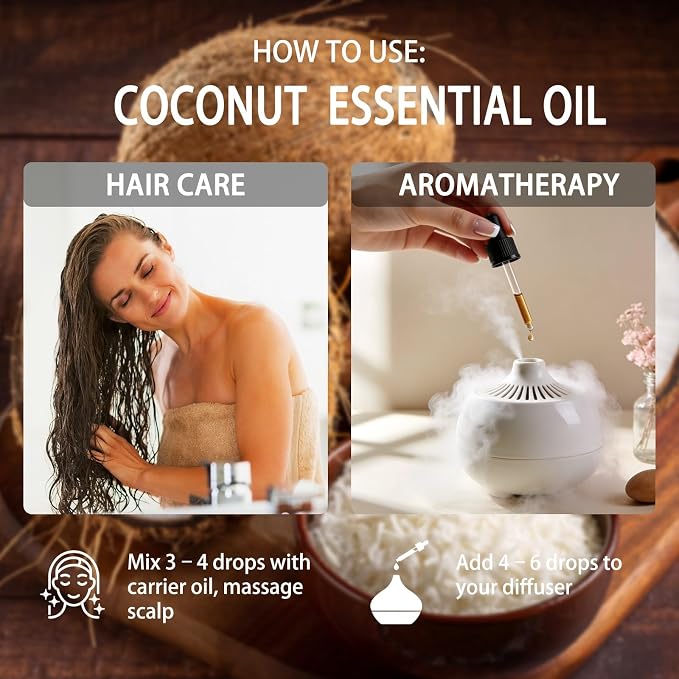 Coconut Essential Oil, Coconut Fragrance Oil for Diffuser, Massage, Humidifier, DIY Candle, Soap Making, Home, Bath, Yoga - 4 fl oz (120ml) - ZODION Essential Oils