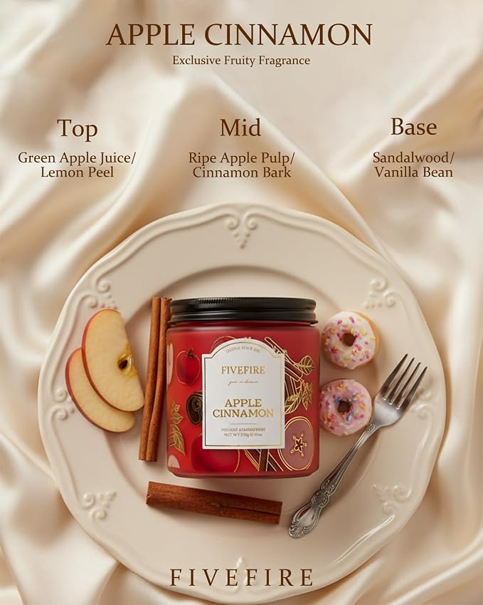 Apple Cinnamon Scented Candles for Fall Home, 13oz Natural Soy Wax 2-Wick Jar, Up to 76-Hour Clean Burn, Crisp Spiced Apple Home Fragrance, Gift for Women Men