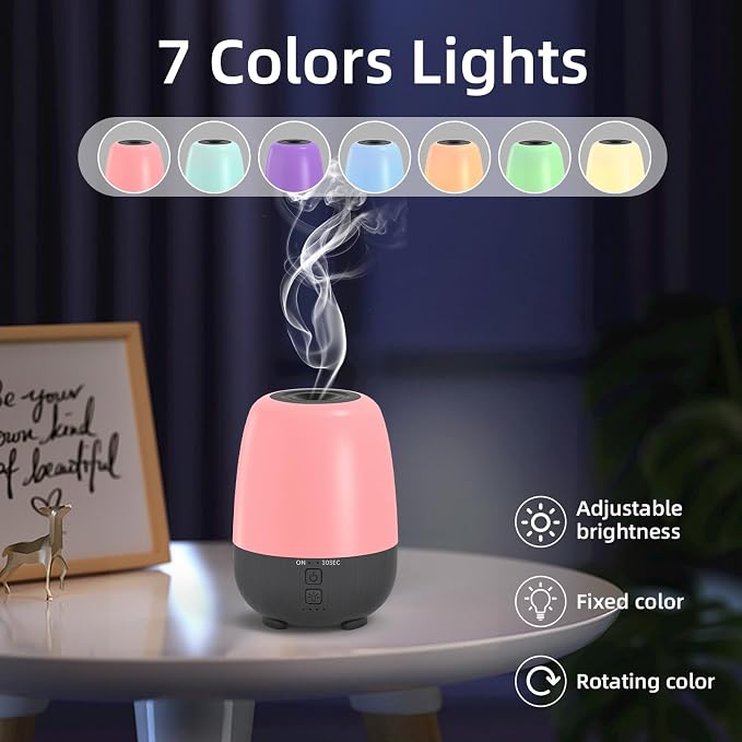 SEEDSEEL 150ML Rechargeable Battery Operated Essential Oil Diffuser, Portable Cordless Aromatherapy Diffuser,7-Hour Runtime with 7 LED Color Changing Lights