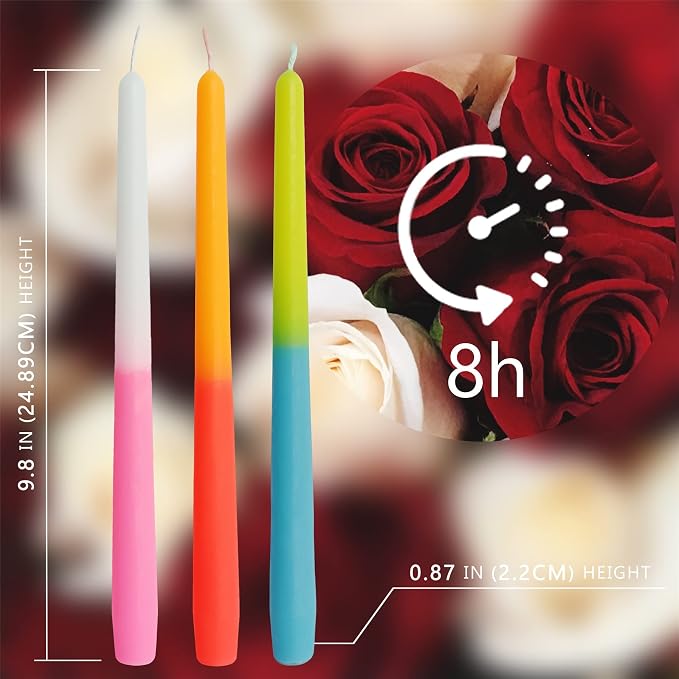 Colorful Candles Dripless Candle Sticks - 6pcs Gradient Taper Candles Rose Tapered Candlesticks Aromatherapy Candles for Home Dinner Party Decor Idea (8S-Rose)