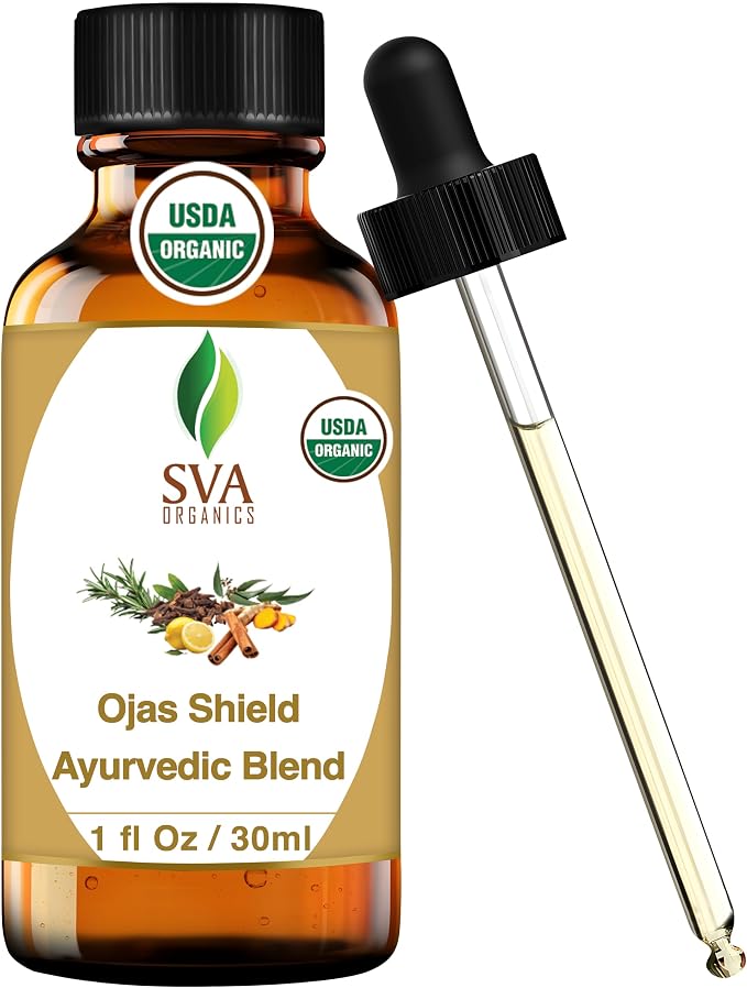 SVA Organics Ojas Shield Blend – 1 Fl Oz – 100% Natural Organic Oil - for Diffuser, Aromatherapy, Hair Care, Face, Skin Care and Body Massage