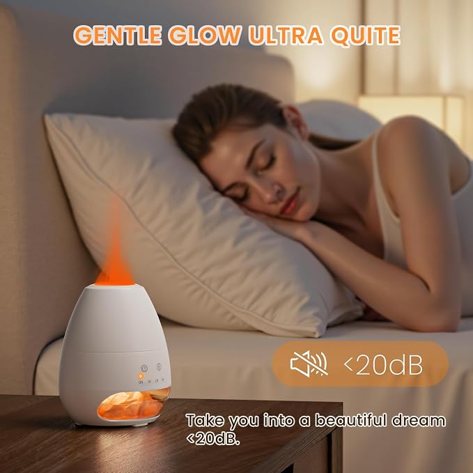 Ultrasonic Essential Oil Diffuser with Himalayan Salt Rock,Flame Diffuser with 2 Color Light,Aromatherapy Oil Diffuser with Auto Off Function for Home, Office,Spa,100ML