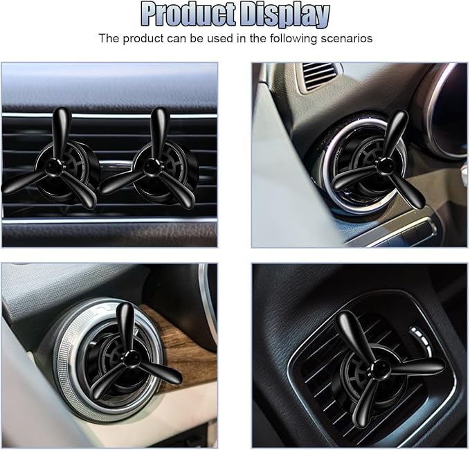 Car Air Condition Outlet Clip, Stylish Propeller Dashboard Air Vent Trim Clips, Air-Driven Diffuser, Creative Automotive Interior Decoration Accessories for Women Men (Black, 2PCS)