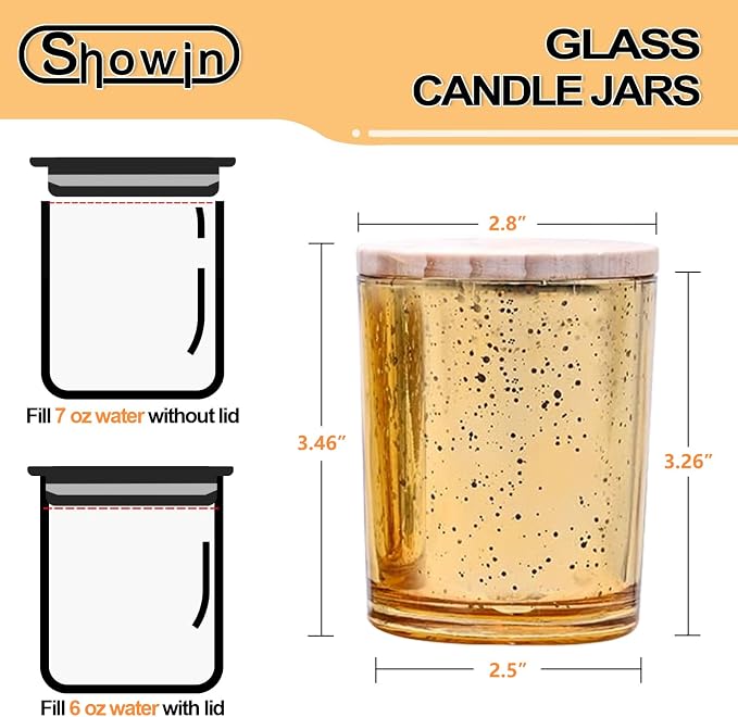 SHOWIN Thick Candle Jars for Making Candles 16 Pcs, 7 OZ Empty Jars with Wood Lids for Candle Making, Sample Container, Gold
