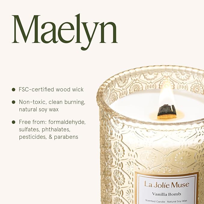 LA JOLIE MUSE Vanilla Zest Scented Candles for Home,19 oz Natural Soy Wax | Large Jar Luxury Candle, Clean Non Toxic, Gift for Women & Men, Decorative Gourmand Candle, Wood Wick, Lemon Coconut Bergamot