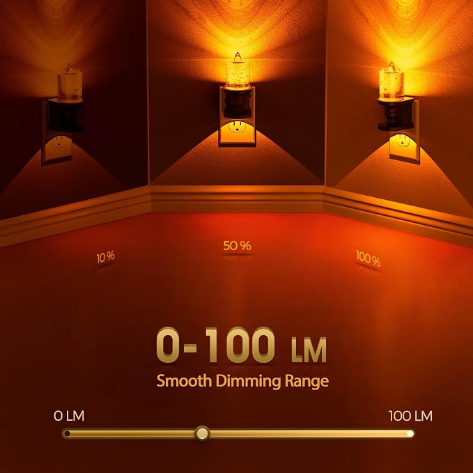 Briignite Flameless Candle Night Light, Bubble Night Lights Plug into Wall, Candle Nightlight with Light Sensor, 0-100LM Dimmable LED Night Light Plug in, Amber Nightlight for Hallway Bathroom