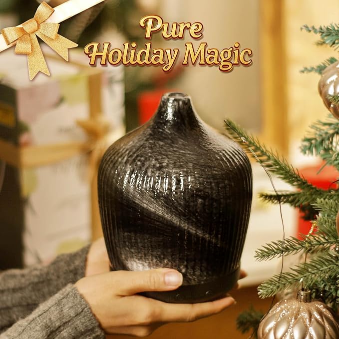 Porseme 280ml Essential Oil Diffuser, Ultrasonic Cool Mist Humidifier with Color Changing, Auto Shut-Off, 6-10 Running Hours, Aromatherapy Glass Diffusers for Home Bedroom, Office, Yoga (Obsidian)