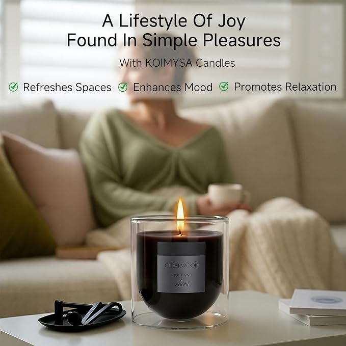 Cedar and Pine Scented Black Candle for Women Mens, Soy Wax Non Toxic Unique Small Glass Jar Candles & Spiritual Gifts for Home Rooms Fragrance