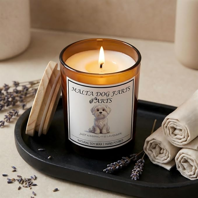 Malta Dog Gifts for Women | Birthday Gifts for Mom | Light When Dog Farts Candle | Cedar By Natural Soy Wax | Pet Safe Friendly Memorial Candles for Home Scented Household Essentials