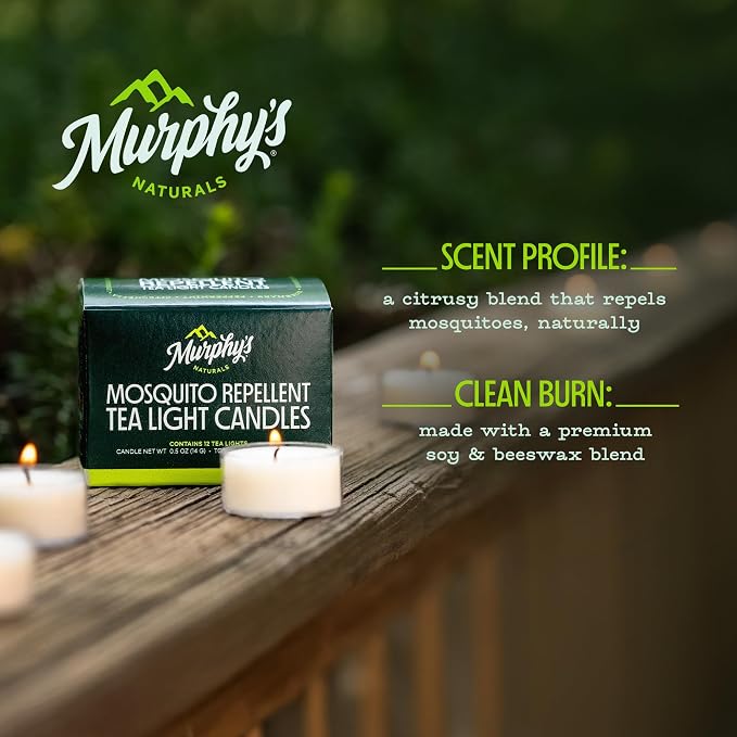 Murphy’s Naturals Mosquito Bug Repellent Tea Light Candles for Outdoor Patio with Citronella & Essential Oils, 4-Hour Burn Time Each, 0.5 oz, 36-Pack