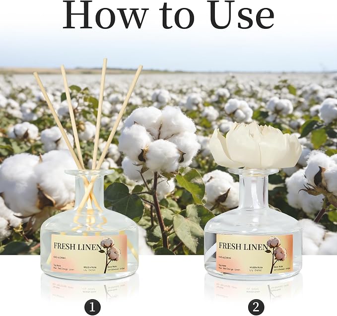 8.45 oz Fresh Linen Scent Diffusers with 6 Reed Sticks,250ml Reed Diffuser for Bathroom Room Air Freshener, Last up for 50 Days