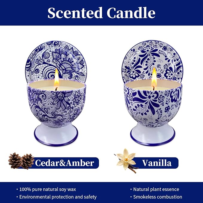 Aromatherapy Candles, 2 Packs of 4-Ounce Natural Soy Wax Candles, Vanilla, Cedar Amber Musk Portable Relaxation Candles, Suitable for Hydrotherapy, Bathing, Yoga