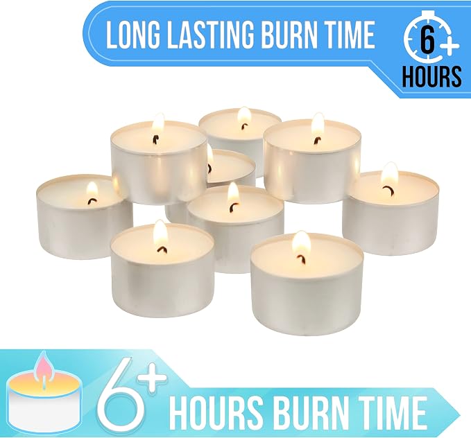 Stonebriar Unscented Long Burning White Tealight Candles, Bulk Pack, 6-7 Hour Burn Time, Smokeless Tealights for Parties, Weddings, Home, 100 Count
