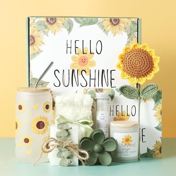 Sunflower Gifts Baskets for Women, Self Care Package Get Well Gift Spa Gift Set for Her, Thinking of You Thank You Gifts, Sunshine Gifts for Women Friends Sister Teacher Mom