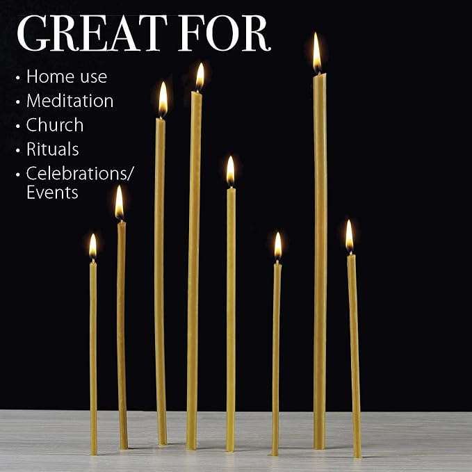 Danilovo Pure Beeswax Candles - Honey-Scented, Decorative Thin Taper Candles - Ideal for Birthday Decoration or Church Prayers - Drip Free, Tall & Smokeless Pack of 100 pcs, 6.3 x 0.2 inch
