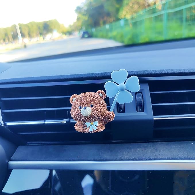 Cute Car Air Freshener Vent Clips, 3D Animal with Mini Fan Diffuser Vent Clip, Air Conditioning Decoration Car Accessories for Women and Men